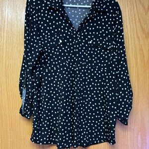 Jones New York Black Polka Dot Button-Down Blouse